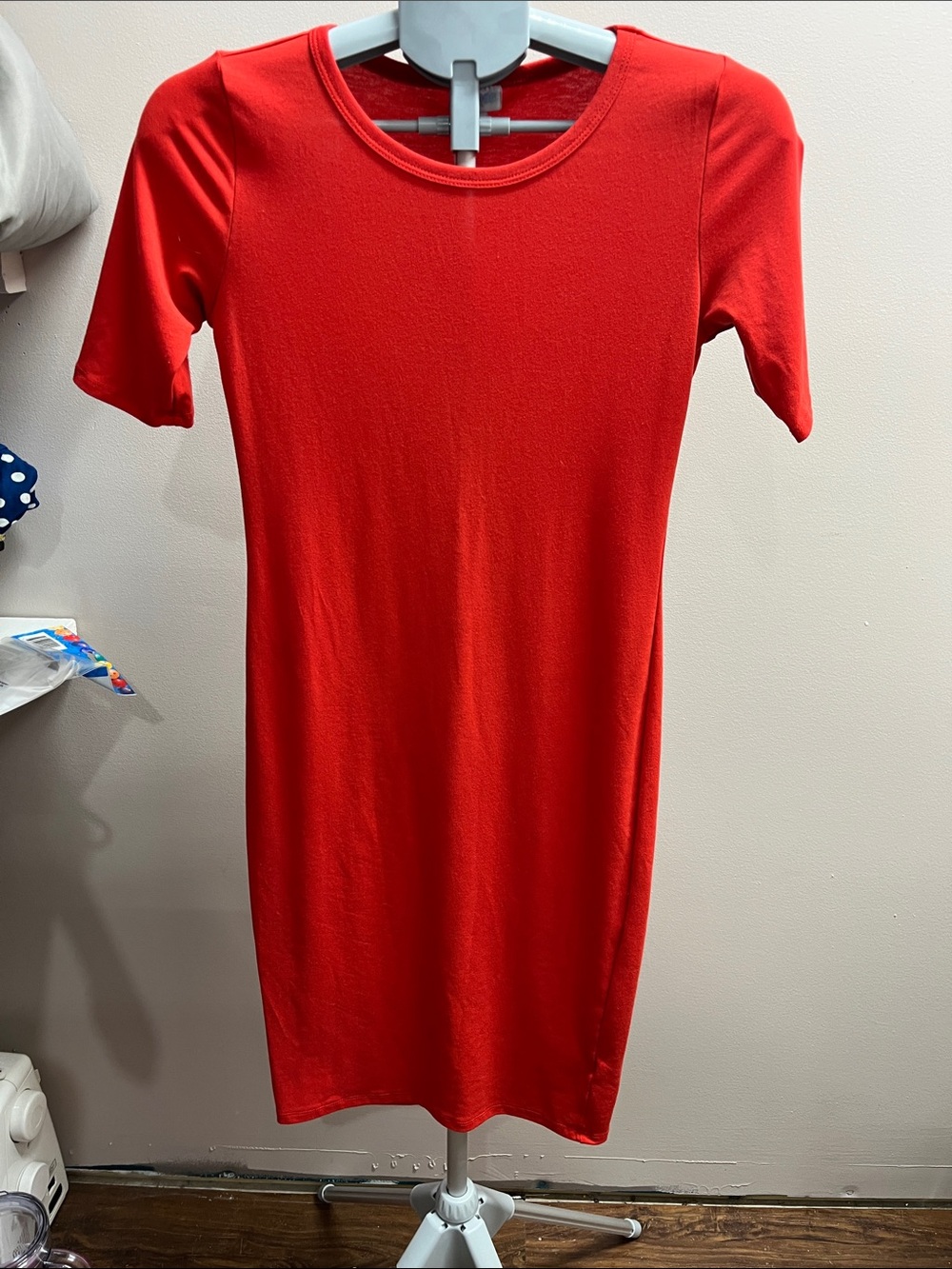 LuLaRoe Bold Red Midi Dress with Short Sleeves